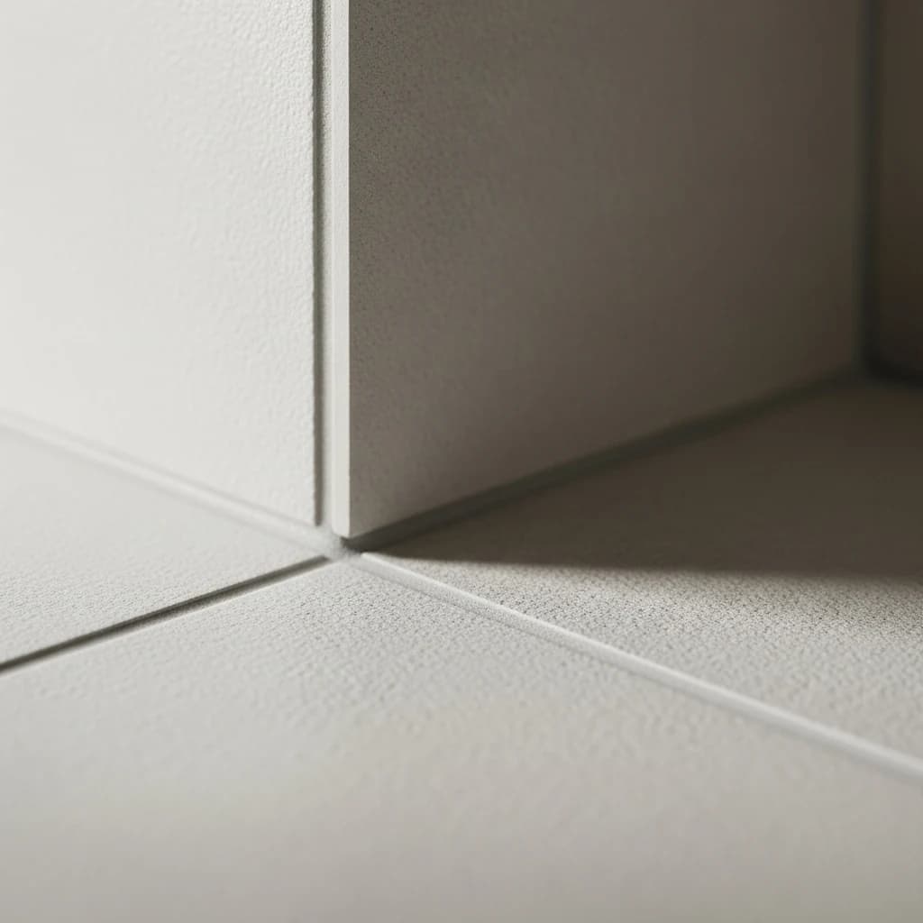 Close detail of a tiled shower niche showing grout alignment and a mitred edge